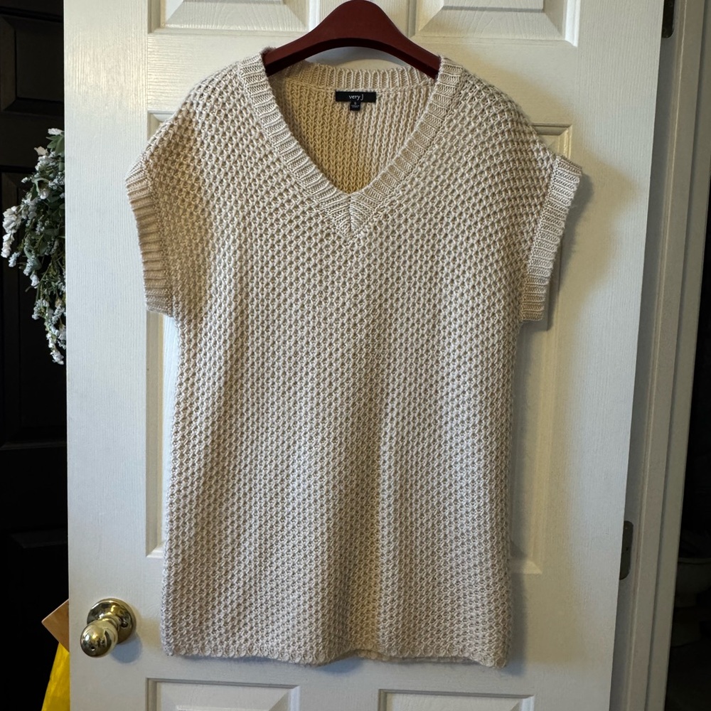 Very J Cream Textured Knit Tunic Sweater